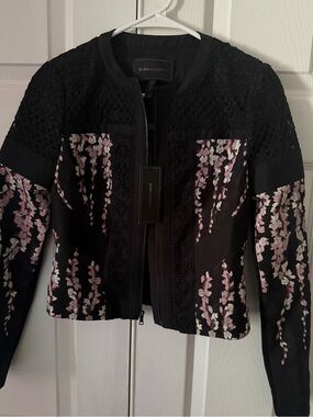BCBGMaxAzria Black Jacket with Pink Floral Embroidery